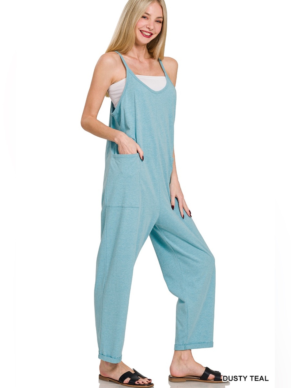 NWT ZENANA SPAGHETTI STRAP POCKETED JUMPSUIT